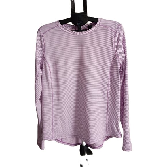 Duluth Trading Co Purple/White Stripe Workout Exercise Shirt Women’s Size L EUC - Picture 3 of 14